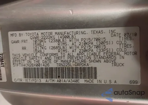 2011 Toyota Tacoma from USA, damaged, VIN 5TFTX4CN2BX001426